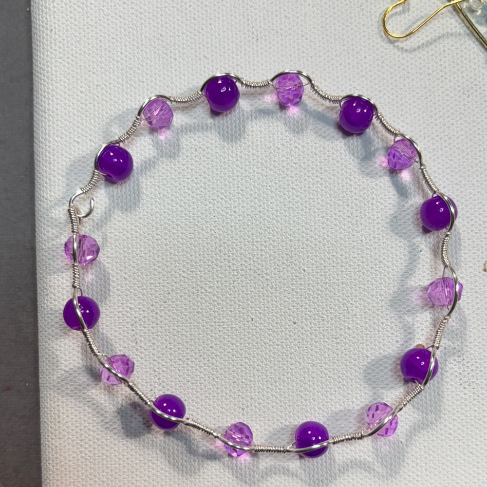 Purple Beaded Wire Wrap Bracelet - Brand Unspecified